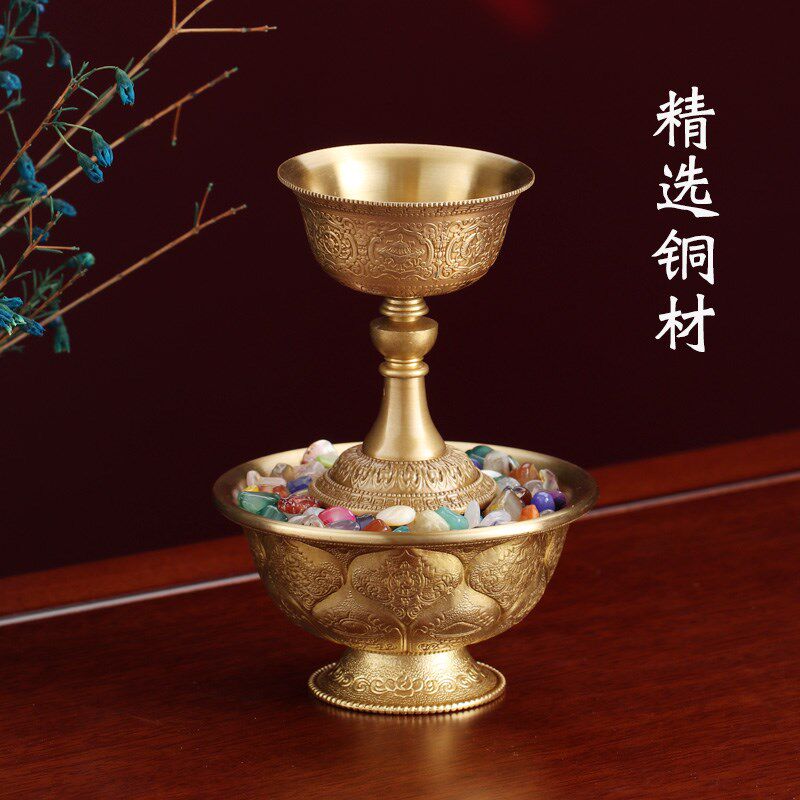 铜制慧宝吉祥八供桌面家居工艺品摆件供水碗供品佛前八供物套装