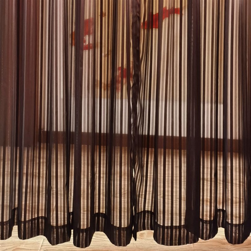 咖啡色条纹成品窗纱纱帘门帘半帘飘窗卧室窗帘垂度好