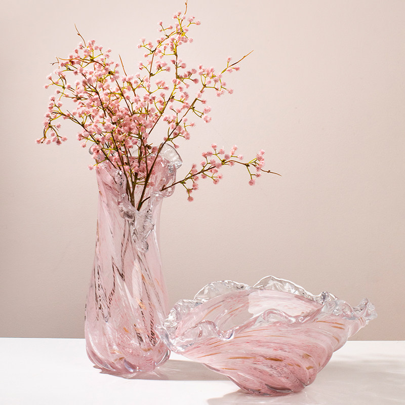 柏梵轻奢高级感粉色花瓶高档客厅餐桌玻璃花瓶桌面插花摆件可水培