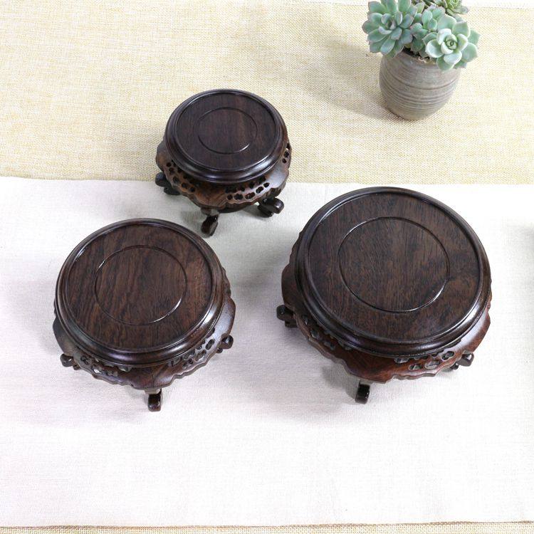 原木实木黑紫檀圆形小花几 瓷器盆景花瓶摆件木雕玉器工艺品底座