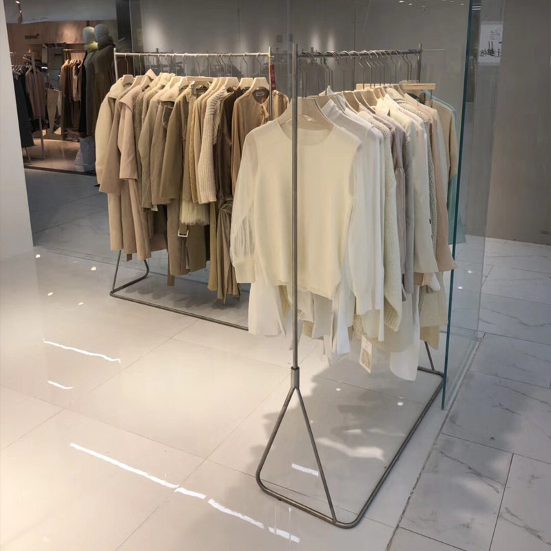服装店挂衣杆落地式不锈钢实心银色陈列架女装店挂衣架货架展示架