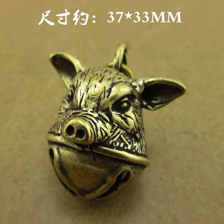 黄铜古玩古董铃铛年年有余马头生肖纳福猪头铃纯铜汽车钥匙扣挂件