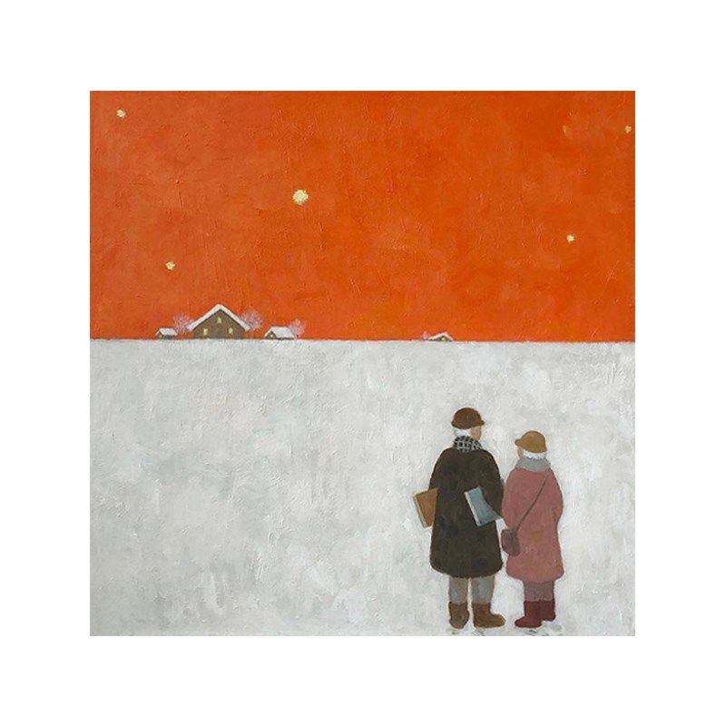 HW.ART手绘油画《携手共度》玄关侘寂风装饰画设计师卧室挂画手工