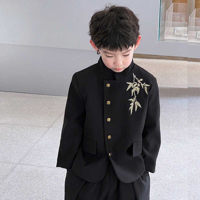 儿童新中式唐装礼服男童西装套装春秋国风复古中山装潮男孩演出服