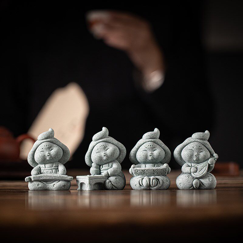 新中式唐朝仕女下棋抚琴琵琶圣旨茶宠摆件鱼缸造景客厅桌面装饰品 - 实物图