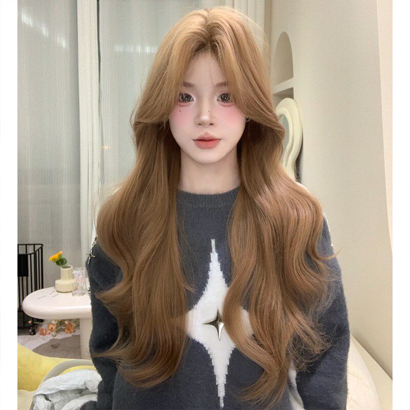 束朵假发女手钩前蕾丝中分长卷发均码lolita修脸网红jk全头套