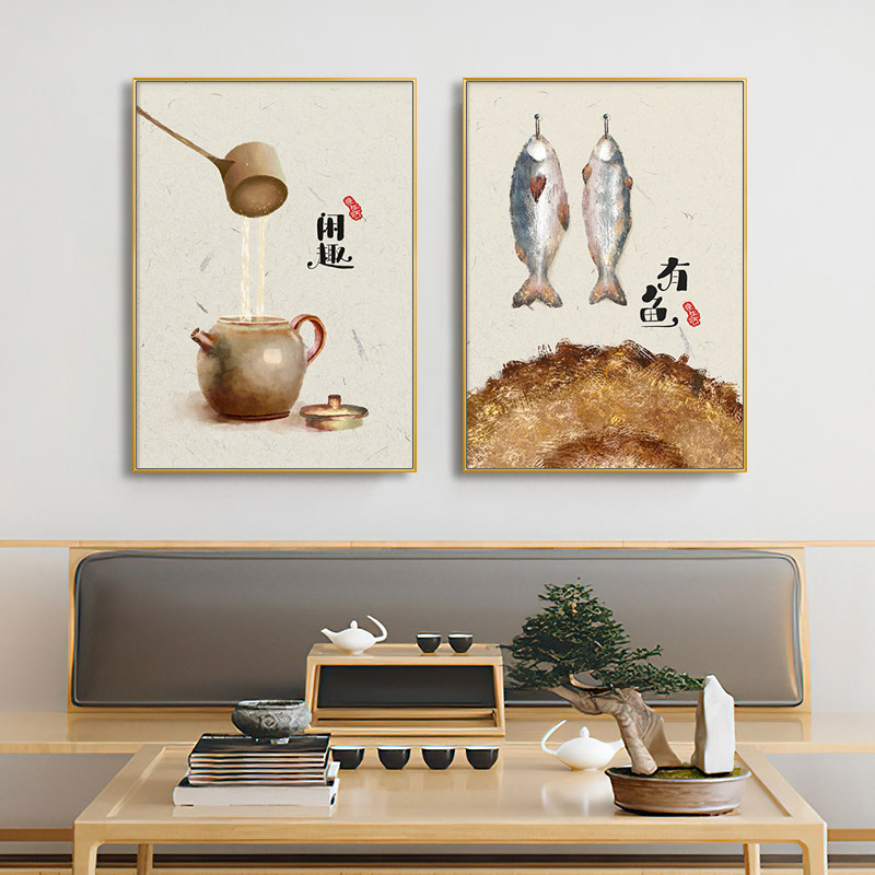 新中式餐厅装饰画客厅简约民宿禅意茶室挂画中国风书房玄关墙壁画