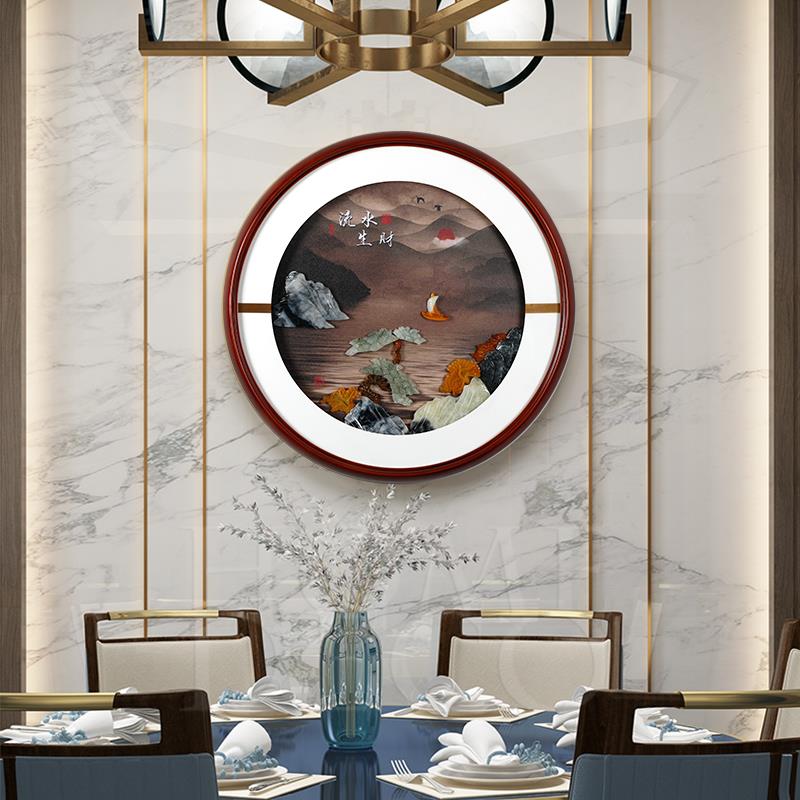 客厅装饰画沙发背景墙玉雕画新中式入户玄关走廊过道led灯发光画