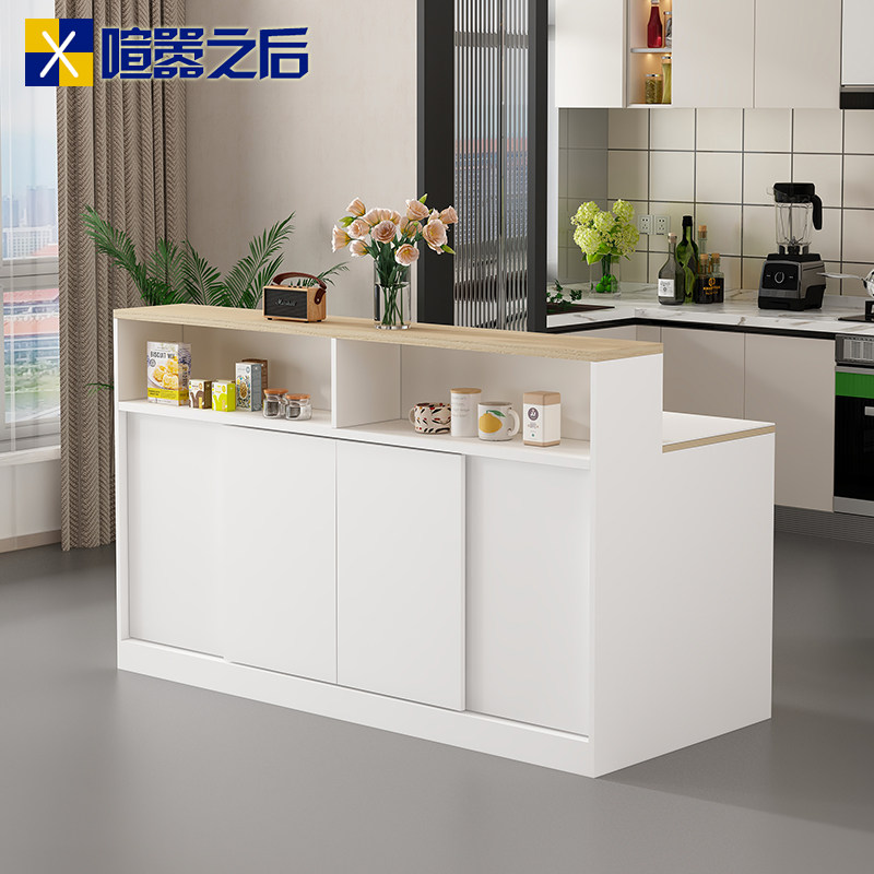 日式原木风岩板岛台简约多功能客厅厨房小户型边柜吧台两用置物柜