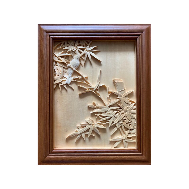 周先荣木雕小品背景墙手工雕刻四条屏春夏秋冬花鸟手工定42*52cm