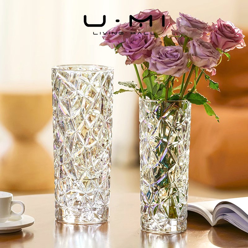 U Mi LIVING金瑾花瓶家用加厚透明玻璃鲜花水养装饰摆件高级感