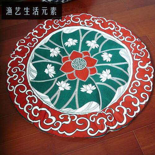 坐垫圆形 榻榻米藤椅垫 禅修垫跪拜打坐蒲团圆垫中式手工布络荷花