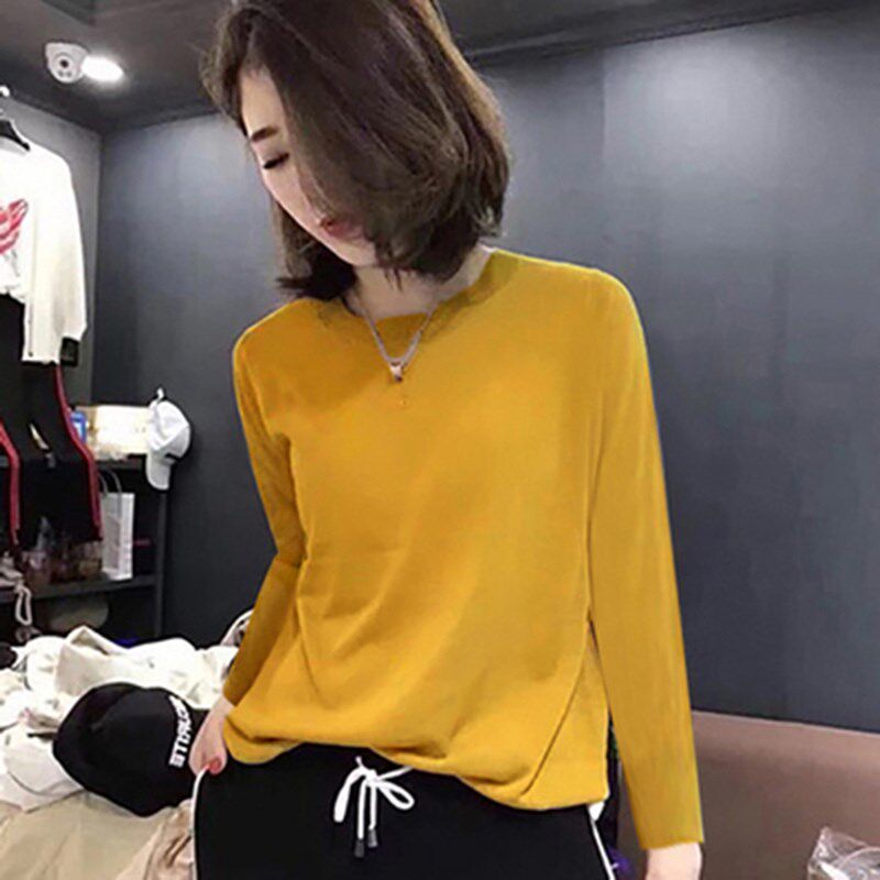 长袖内搭上衣女修身春秋冬季半高领T恤针织衫薄款白色打底衫毛衣
