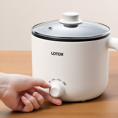 宿舍用小型电煮锅1.2L奶油白不沾锅款 LOTOR多功能插电式汤锅