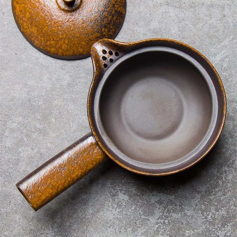 日式粗陶茶壶复古茶具陶瓷泡茶器单壶怀旧土陶侧把壶过滤家用大号