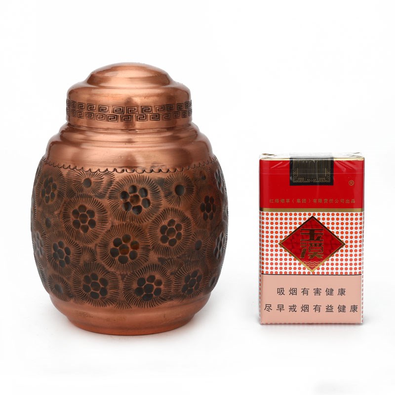 金属茶叶罐 纯铜加厚紫铜茶具 新款雕刻花复古大号装茶叶容器仿