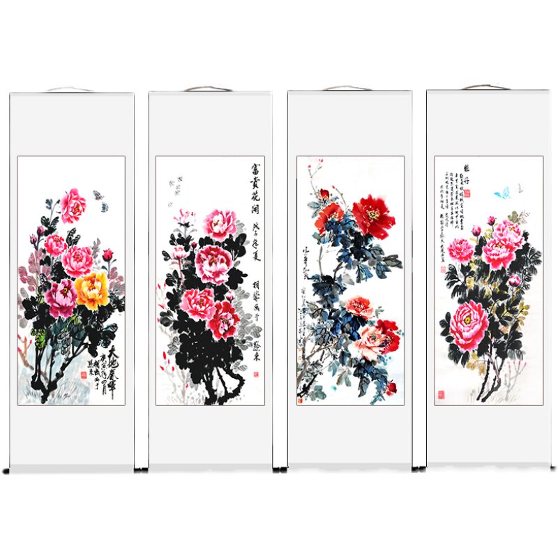 牡丹国画挂轴花开富贵水墨画宣纸花鸟画中式客厅山水装饰国画卷轴