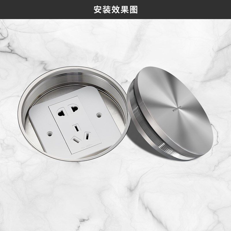 小倍130纯平地板插座304不锈钢户外防水地插座螺旋式室外银色隐形