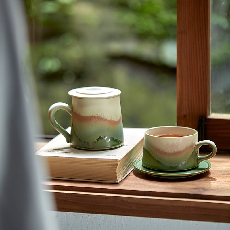 象上景德镇陶瓷咖啡杯碟茶杯带盖轻奢高级感精致下午茶套装釉下彩
