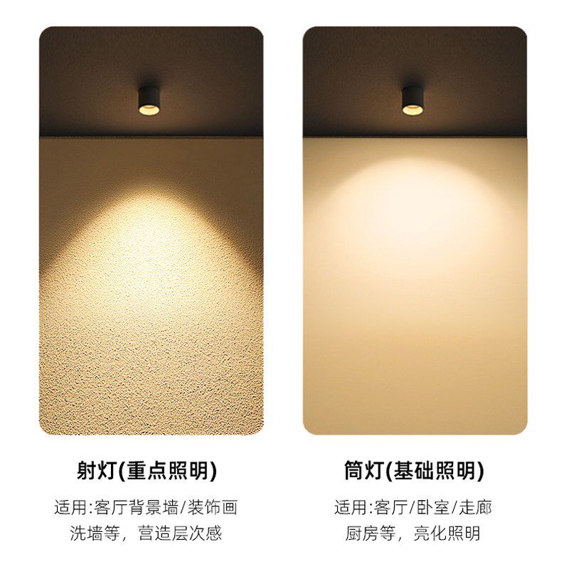 明装筒灯射灯led天花灯免开孔家用圆形吸顶式玄关走道卧室无主灯