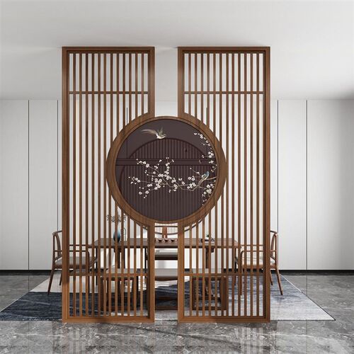 新中式实木屏风栅栏隔断玄关柜客厅入户进门定制书房卧室隔断镂空