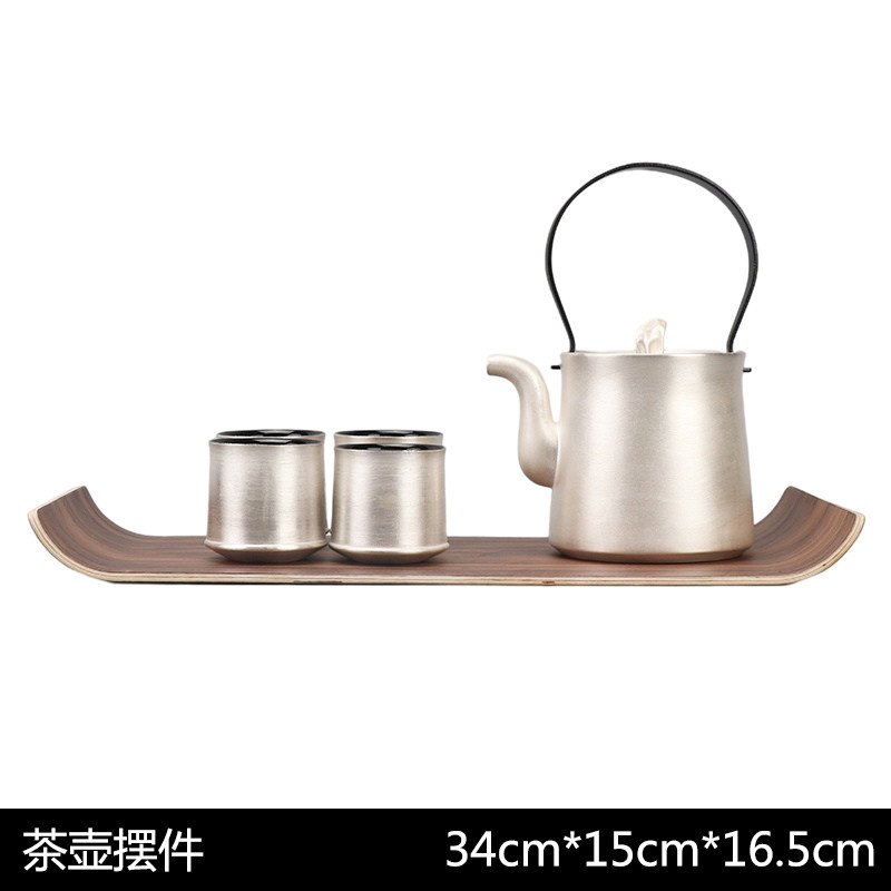 新中式陶瓷刷银茶壶茶具茶盘摆件别墅酒店样板房客厅茶几软装饰品
