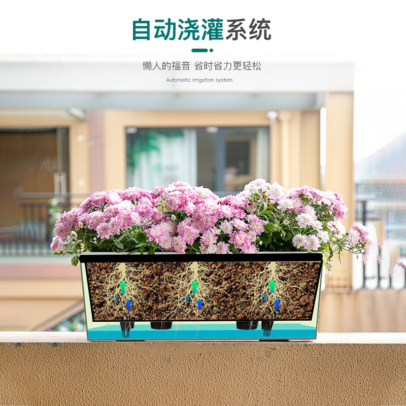 仿藤编方形花盆自吸水懒人花盆护栏窗户墙壁悬挂式户外人气长花盆