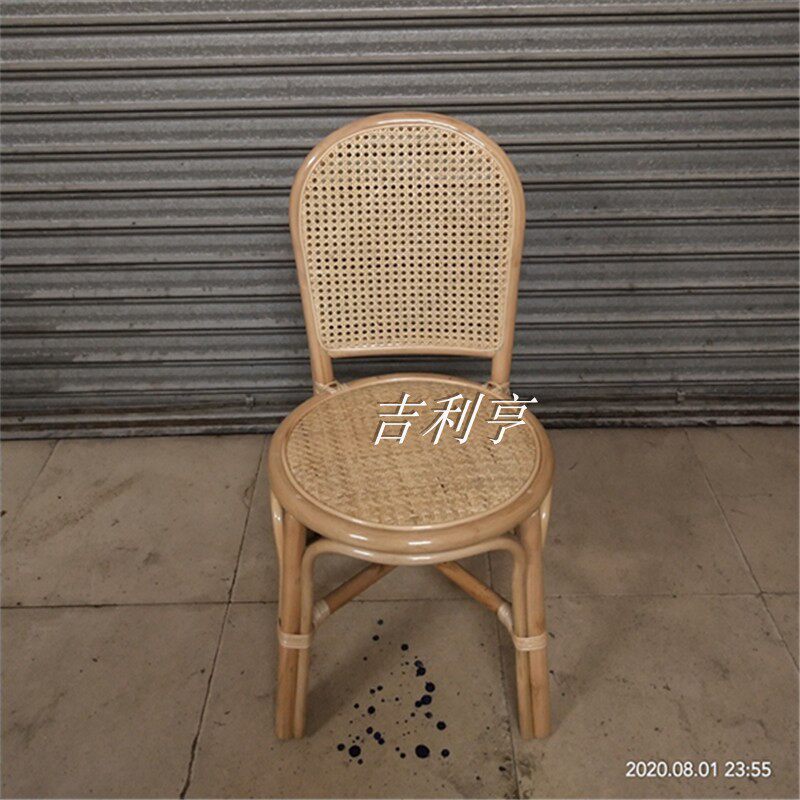 藤编餐椅家用北欧实木鼓凳欧式民宿餐桌椅子靠背网红复古椅藤椅