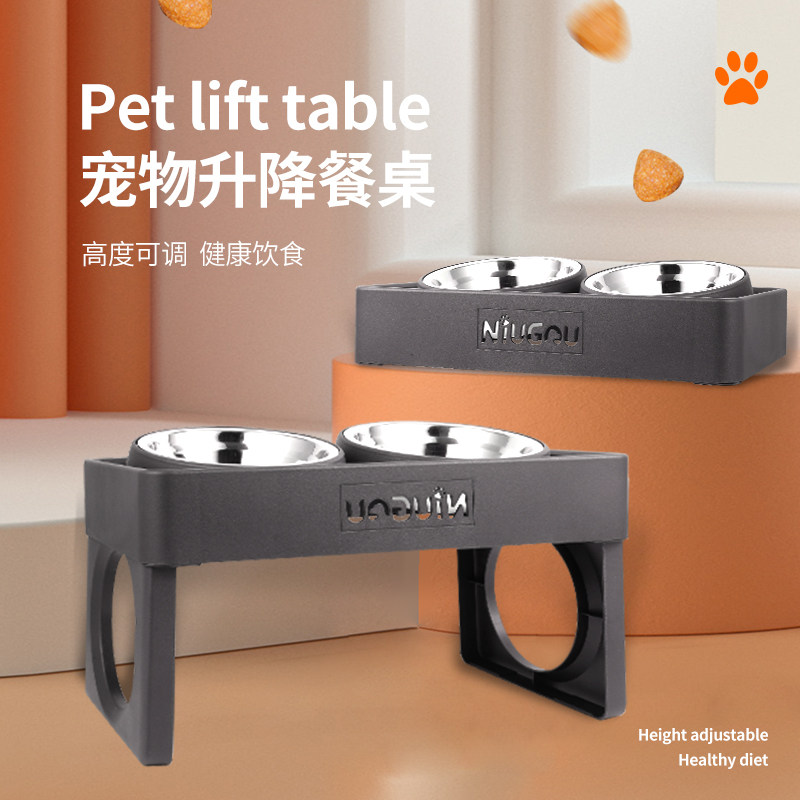 保护颈椎狗狗碗食盆喝水不锈钢防打翻大型犬护颈狗盆斜口宠物用品