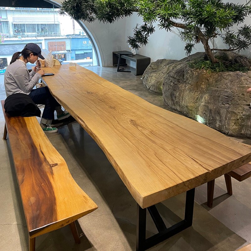 实木会议桌长桌办公桌大板茶桌松木原木大板桌服装店民宿木头桌子