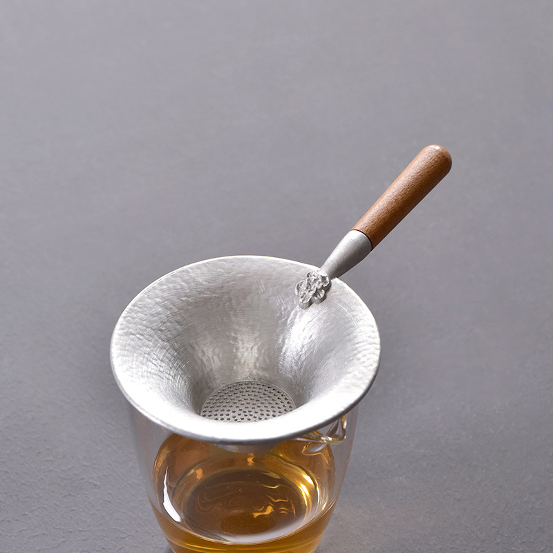 纯锡茶漏茶滤搭配公道杯过滤器功夫茶具茶道零配木把手茶渣隔滤网