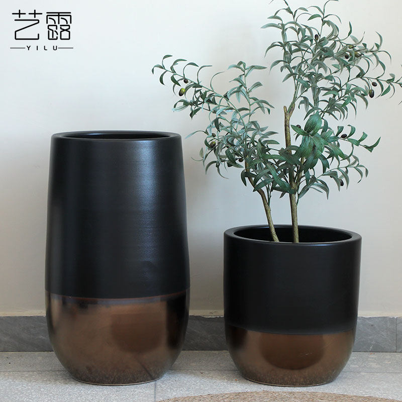 北欧绿植盆客厅插花摆件花瓶黑金色花盆室内室外多肉盆栽种摆设盆