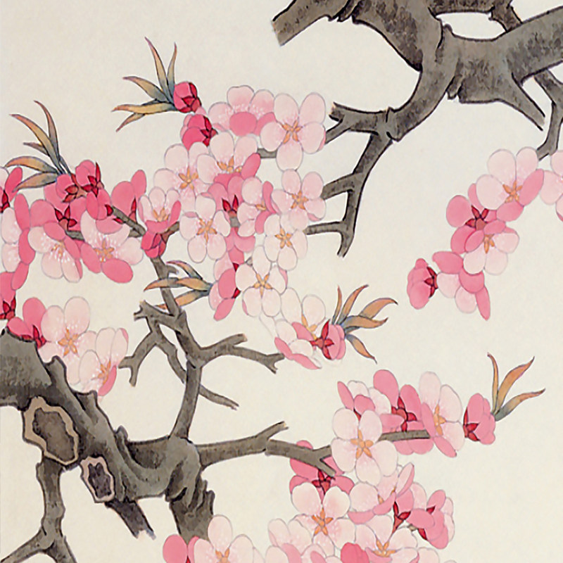 鹊栖桃枝图新中式卧室床头画客厅装饰画沙发背景墙壁画挂画有框