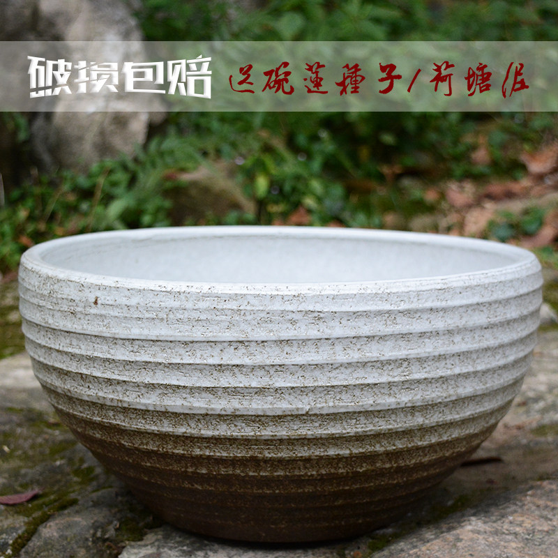 粗陶水培花盆碗莲睡莲铜钱草花盆乌龟金鱼缸日式陶瓷无孔水培容器