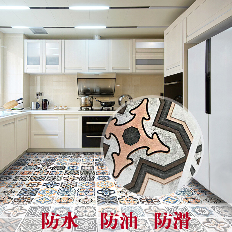 卫生间厨房自粘防潮欧式地板贴防水防油墙纸客厅温馨瓷砖地面贴纸