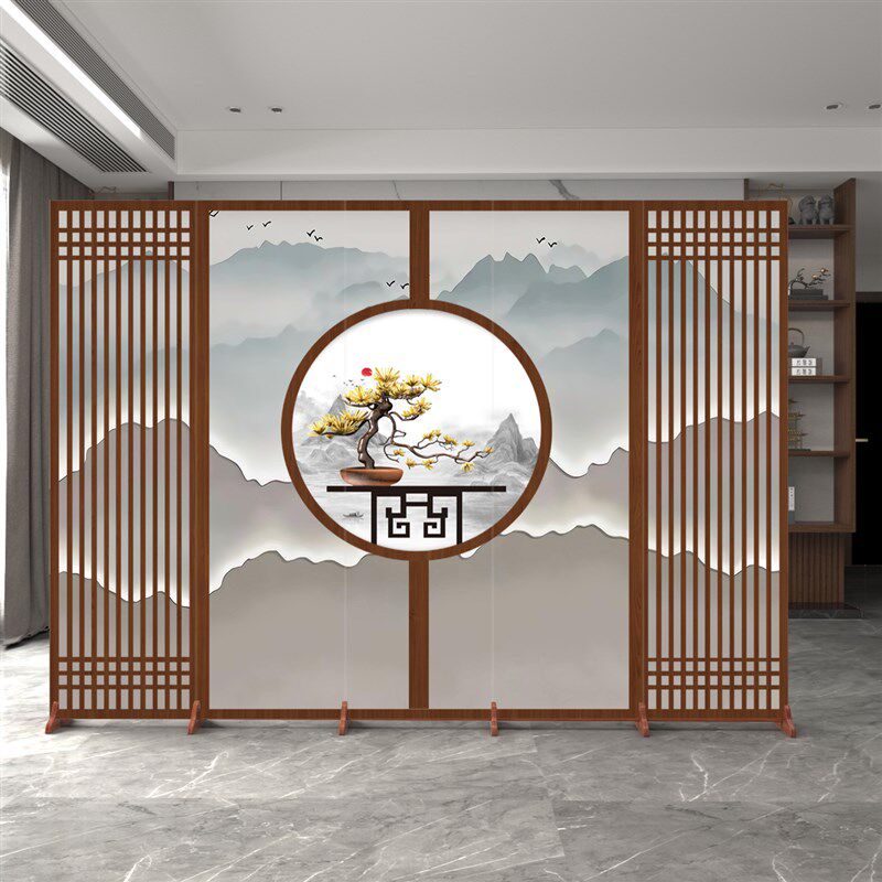 新中式国风仿古屏风隔断定制办公室家用卧室客厅玄关移动折叠折屏