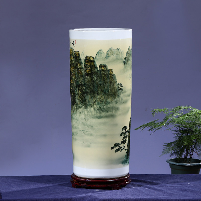 景德镇陶瓷器大花瓶客厅落地仿古插花青花瓷器箭筒卷轴缸装饰摆件