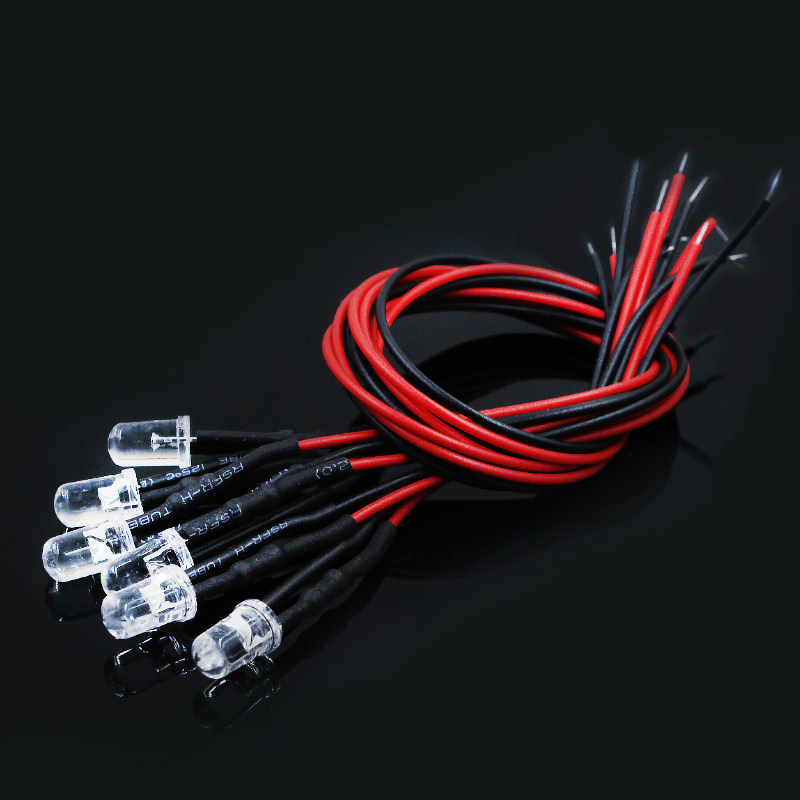 10个带线 LED灯珠5MM发光二极管 3V-12V玩具车指示灯DIY建筑模型图片