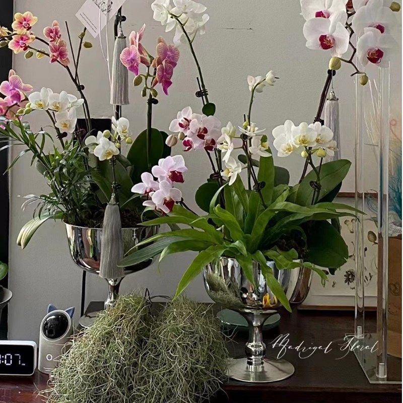 欧式高脚银色玻璃花瓶摆件 镜面电镀银花器客厅餐桌摆件装饰品