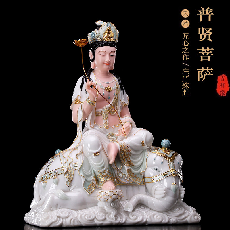 汉白玉文殊普贤菩萨供奉释迦牟尼佛左右胁侍护法华严三圣菩萨摆件