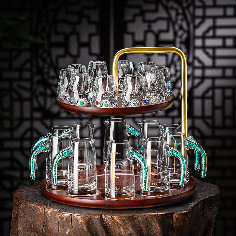 中式白酒烈酒杯子套装家用高颜值小酒盅一口杯水晶分酒器壶烧酒杯