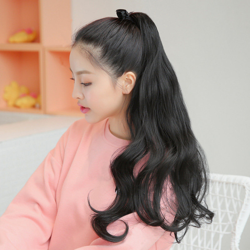 假发女马尾卷发大波浪真人发 65长捆绑式接发辫 时尚微卷假发马尾