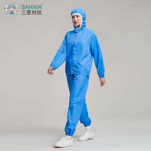 三夏科技食品工作服连帽男女通用款工厂车间加工工服防静电透气