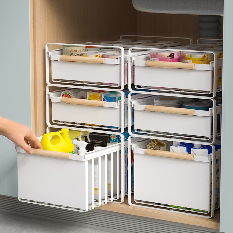 厨房下水槽置物架抽拉式调料双层橱柜拉篮抽屉式深柜内分层收纳框