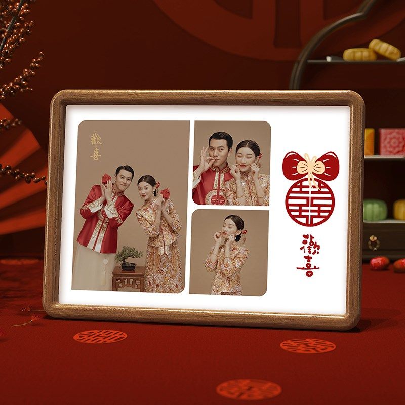 胡桃木婚纱照相框摆台diy定制冲洗6寸照片全家福相片打印实木画框