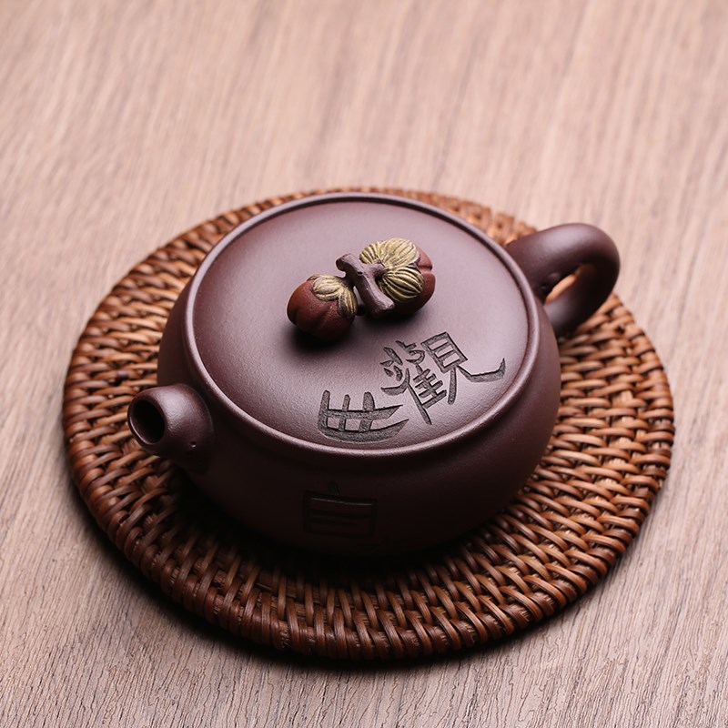 宜兴紫砂壶柿子壶仿生器观世自在纯全手工名家泡茶小品壶大口茶具
