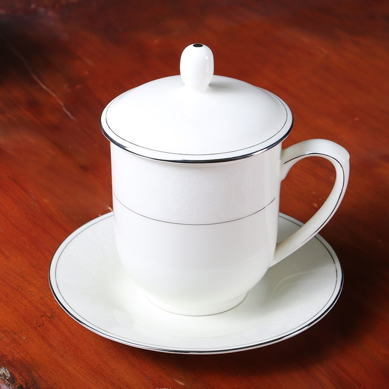 硅元陶瓷典藏款盖杯 茶杯会议杯碟 手工茶杯陶瓷茶杯子盖杯