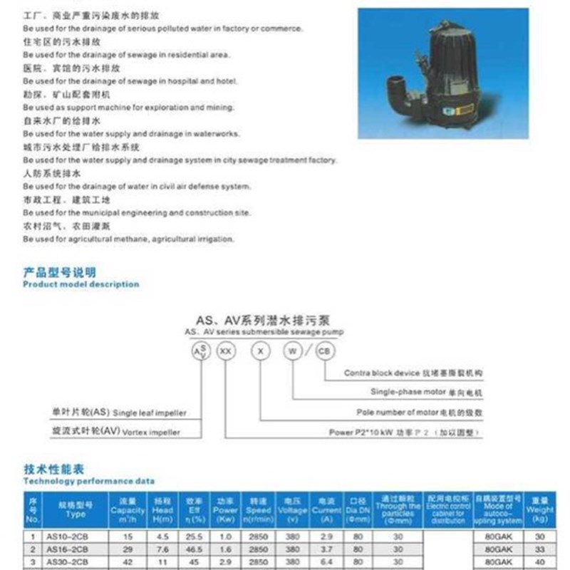 南京蓝深潜水排污泵AV55-2 5.5KW旋流式叶轮吸沙专用泵铸铁耐腐蚀