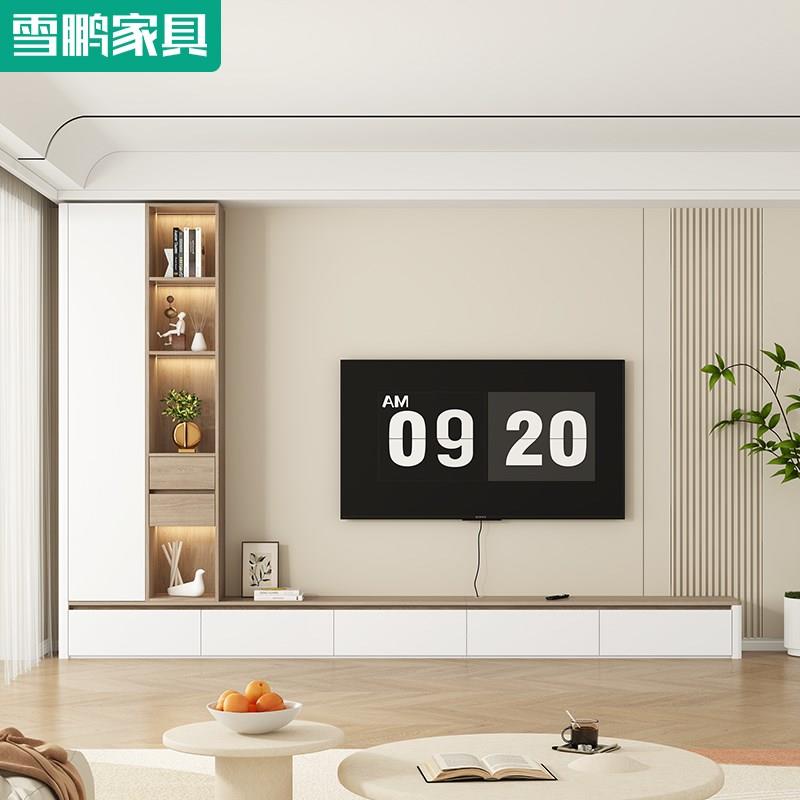 简约客厅落地电视机柜茶几书柜组合背景墙展示储物柜一体6D105
