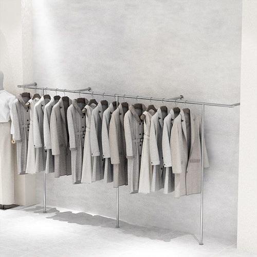 服装店展示架童装女装壁挂式墙上货架正挂不锈钢银色侧挂内衣架子